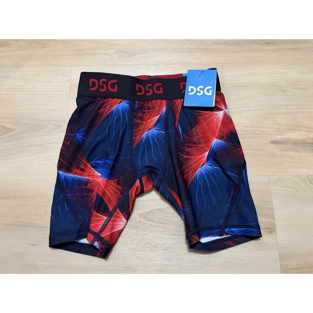 NWT DSG Youth Boy's Medium Red Blue‎ Print Compression Shorts Multi Streaks